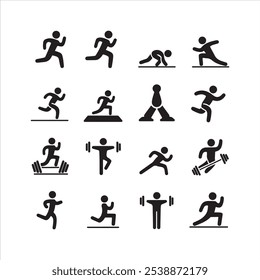 Uma coleção de ícones de exercício e fitness ilustração vetorial.