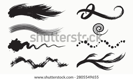 Collection of expressive black brushstroke designs in varied artistic forms
