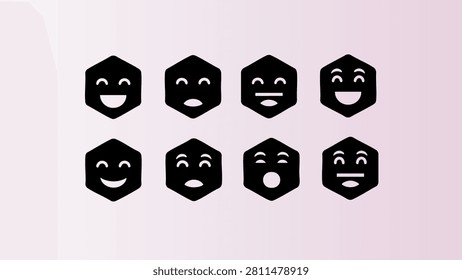Collection of expressive geometric face emoticons showing various emotions and feelings