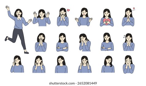 Collection of expressive poses demonstrating various human emotions and actions