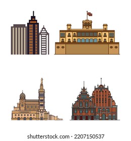 collection of exterior building vector images, top view. perfect for corporate building design projects and more