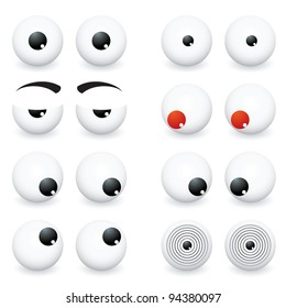 Collection of eye ball cartoon in different positions and situations