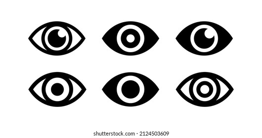 Collection of eye icons. An open eye. A view or visibility symbol. Isolated vector illustration on white background.