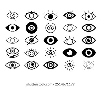 Collection of eye icons or vision icons of symbols, vector editable file.