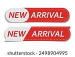 A collection of eye-catching round "New Arrival" stickers in red and white, perfect for highlighting new products or features.