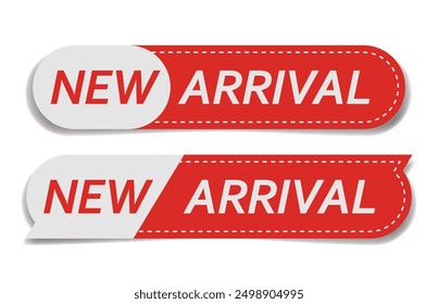 A collection of eye-catching round "New Arrival" stickers in red and white, perfect for highlighting new products or features.