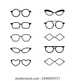 Colección de marcos de anteojos. Silueta de gafas de sol. Juego de marcos para gafas de moda. Formas retro inusuales. Vector.