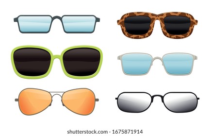 Collection of Eyeglasses of Different Shapes and Design, Sunglasses and Spectacles Vector Illustration