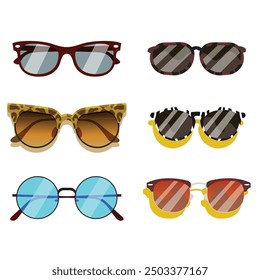 A collection of eyeglasses in different styles isolated on white background.