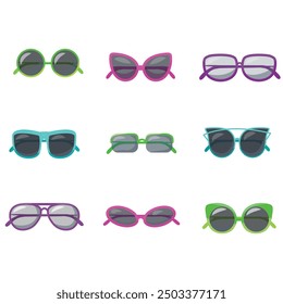 A collection of eyeglasses in different styles isolated on white background.