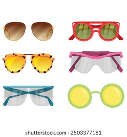 A collection of eyeglasses in different styles isolated on white background.