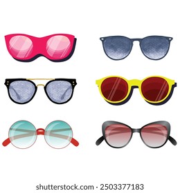 A collection of eyeglasses in different styles isolated on white background.