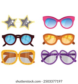 A collection of eyeglasses in different styles isolated on white background.