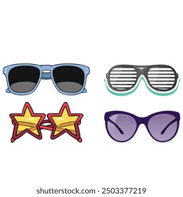 A collection of eyeglasses in different styles isolated on white background.
