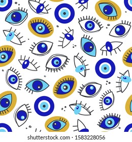 Collection of eyes with eyelashes, hand drawn backdrop. Colorful seamless pattern vector. Decorative wallpaper, good for printing. Overlapping background with organ of vision