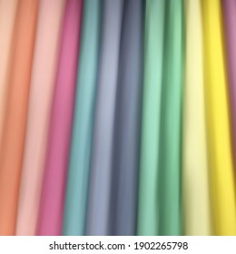 Collection of fabrics. Satin, silk, cotton. Textiles, beauty and fas