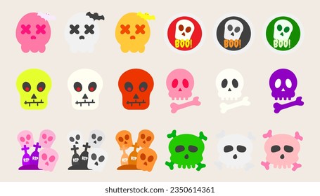 Collection Face of a devil skull and bones for Halloween.set of devil skull halloween.