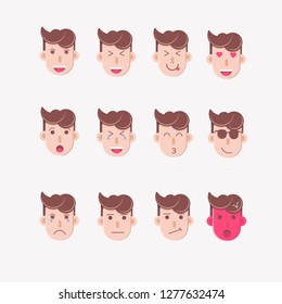 a collection of face expression like sad cry and angry cute vector illustration