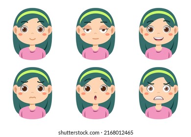 Collection Face Expressions Cute Children Cartoon Stock Vector (Royalty ...