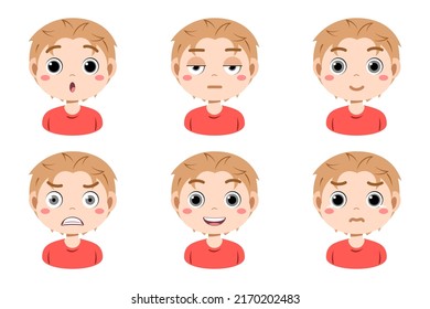 Collection Face Expressions Cute Children Cartoon Stock Vector (Royalty ...