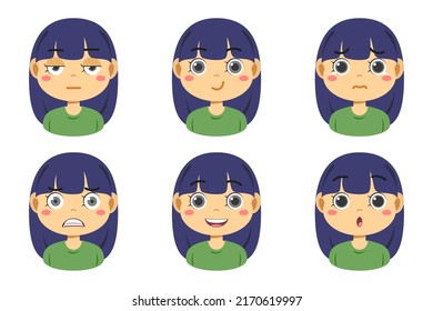 Collection Face Expressions Cute Children Cartoon Stock Vector (Royalty ...