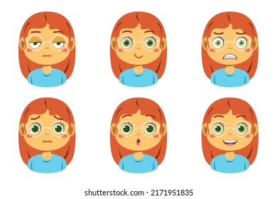 Collection Face Expressions Cute Children Cartoon Stock Vector (Royalty ...