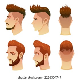 Collection  face of young man was different with hair style, mustache and beard  in cartoon character,  vector illustration on white background