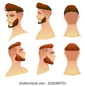 Collection  face of young man was different with hair style, mustache and beard  in cartoon character,  vector illustration on white background