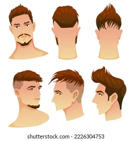 Collection  face of young man was different with hair style, mustache and beard  in cartoon character,  vector illustration on white background