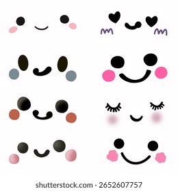 A collection of faces consisting of eyes and mouths with various unique shapes.