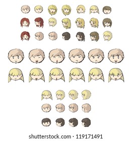 Collection of faces with different emotions. Vector illustration.