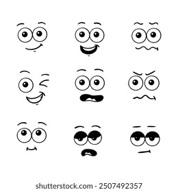 Collection of Facial Expression Cartoon Icons. Hand drawn style. isolated illustration