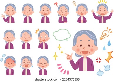 A collection of facial expressions of old women. Vector illustration.