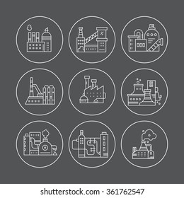Collection of factory buildings in round badges.