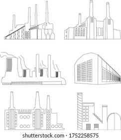 Collection of factory exterior drawings in vector form