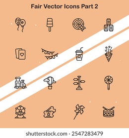 Collection of fair icons illustrating fairground activities and rides perfect for amusement and recreation themes.