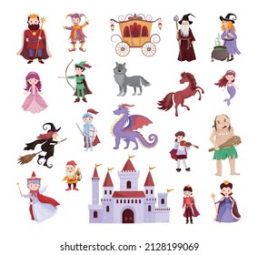 Collection of fairy tale characters isolated on white background. Illustrations for children.