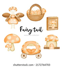 A collection of fairy tale characters, mythological objects element for books, stories and printed artwork.