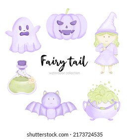 A collection of fairy tale characters, mythological objects element for books, stories and printed artwork.