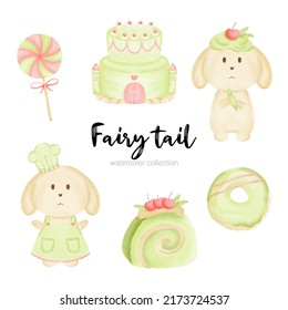 A collection of fairy tale characters, mythological objects element for books, stories and printed artwork.