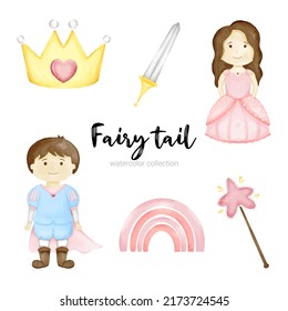 A collection of fairy tale characters, mythological objects element for books, stories and printed artwork.
