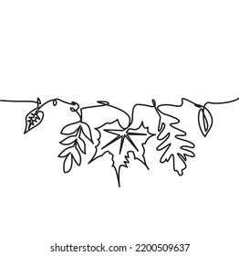 Collection of fallen leaves in autumn. One continuous line drawing of Autumn leaves design Minimalism art. Nature, autumn theme. Vector illustration of leaves in autumn.