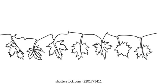 Collection of fallen leaves in autumn. One continuous line drawing of autumn leaves design Minimalism art. Nature, autumn theme. Vector illustration of leaves in autumn. Maple leaf line art in autum.