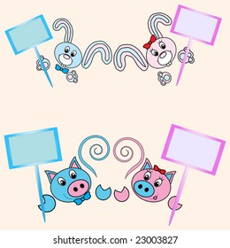 Collection of falling in love animals over cute background with hearts