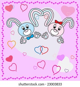 Collection of falling in love animals over cute background with hearts