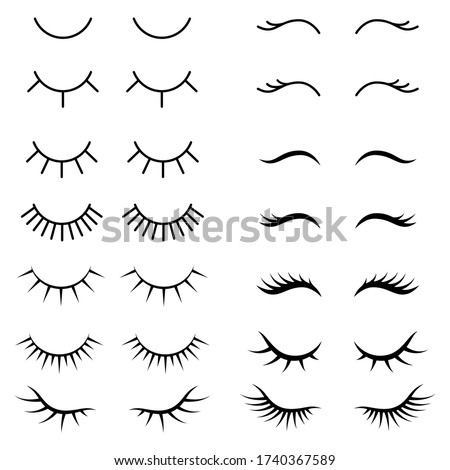 Collection of false eyelashes. Black and white illustration of closed eyes. Eyelashes icon vector open and closed eyes icons set