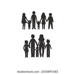 A collection of families holding hands Silhouette vector illustration on a white background