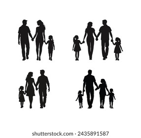 A collection of families holding hands Silhouette vector illustration on a white background