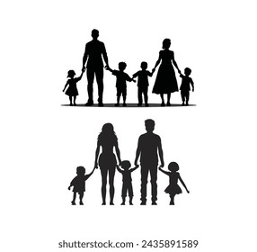 A collection of families holding hands Silhouette vector illustration on a white background