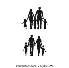 A collection of families holding hands Silhouette vector illustration on a white background